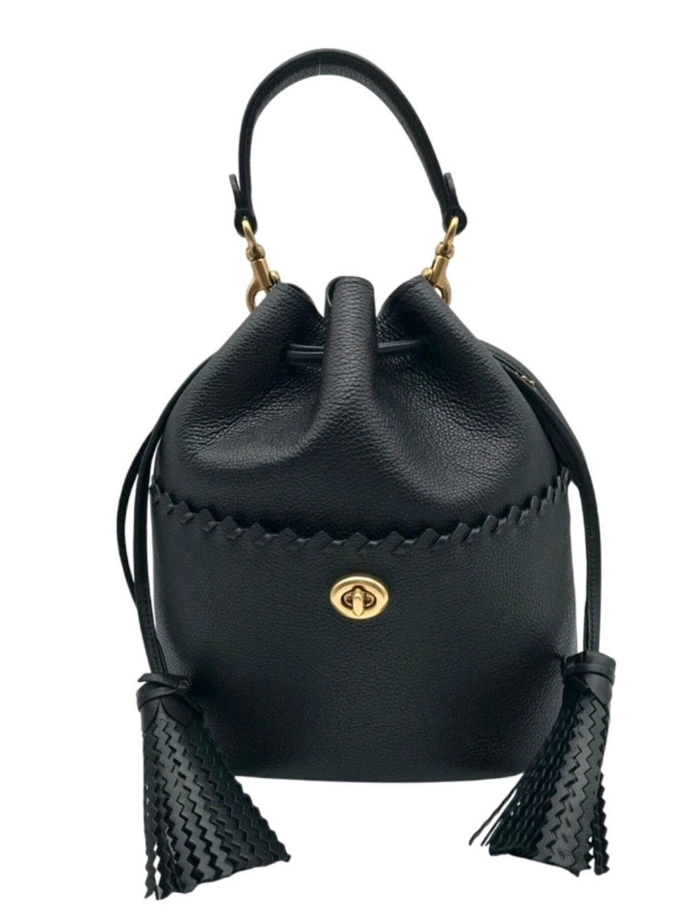 Coach Black Pebbled Leather Lora Whipstitch Bucket Bag 651